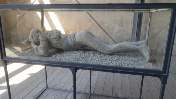 Plaster casing of the body of a pregnant woman in Pompeii