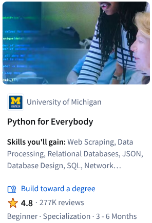 Python for Everybody Specialization