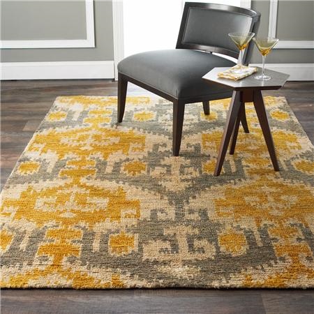 Gray and Gold Ikat Jute Brush Cut Rug : shadesoflight.com