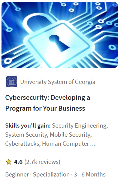 Cybersecurity: Developing a Program for Your Business Specialization