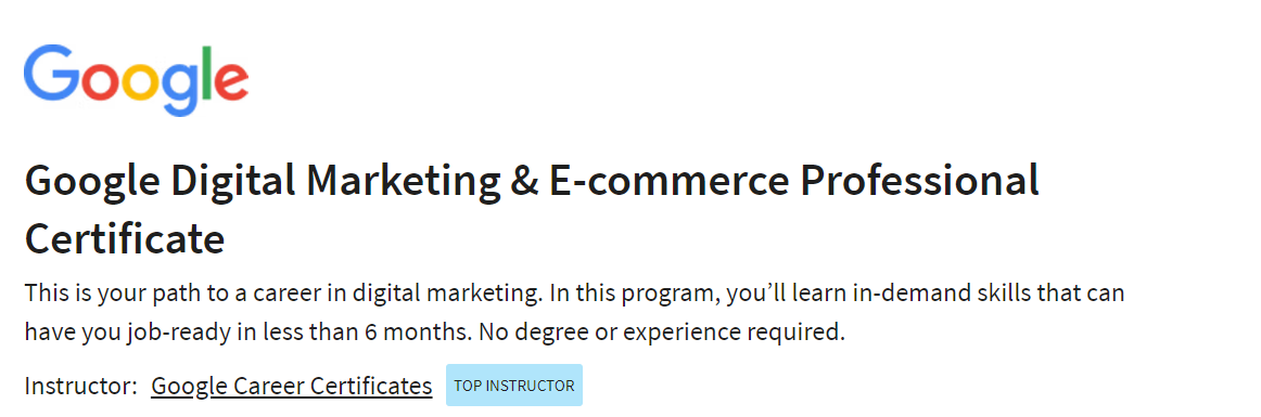 Google Digital Marketing & E-commerce Professional Certificate